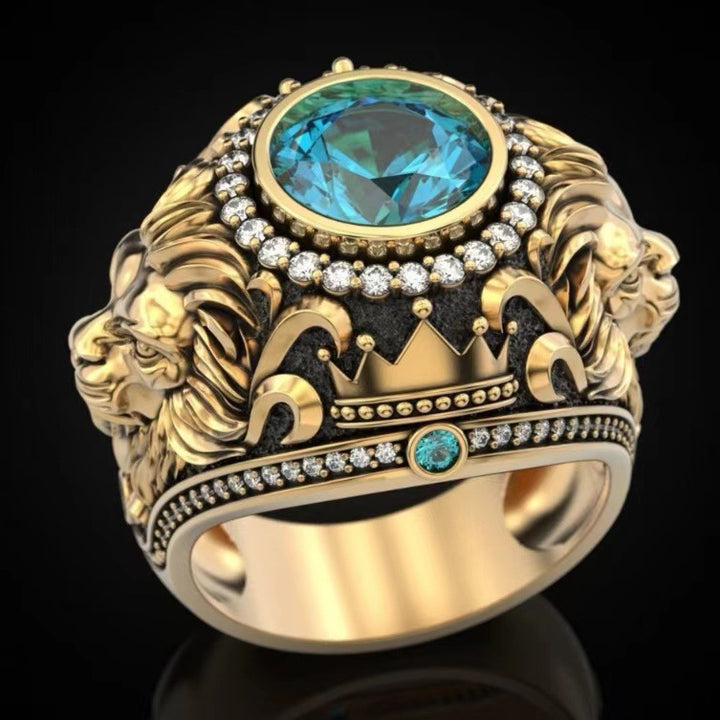 S925 &amp; 14K Lion‑Carved Gemstone Men’s Ring, Meaningful Gift For Him