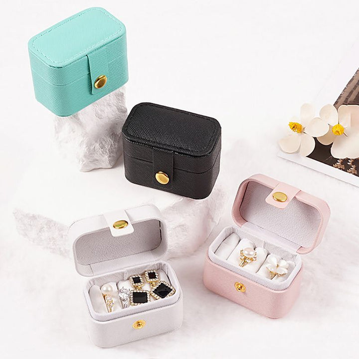 Portable Mini Snap‑Button PU Leather Ring Jewelry Storage Box for Travel Use &amp; Gifting for Jewelry Lovers