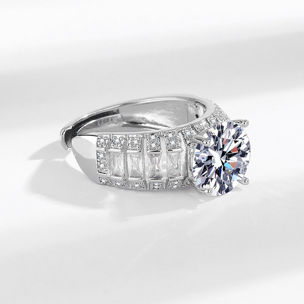 Round Cut Wide Band Ring, Adjustable Open Shiny Statement Cocktail Ring for Women
