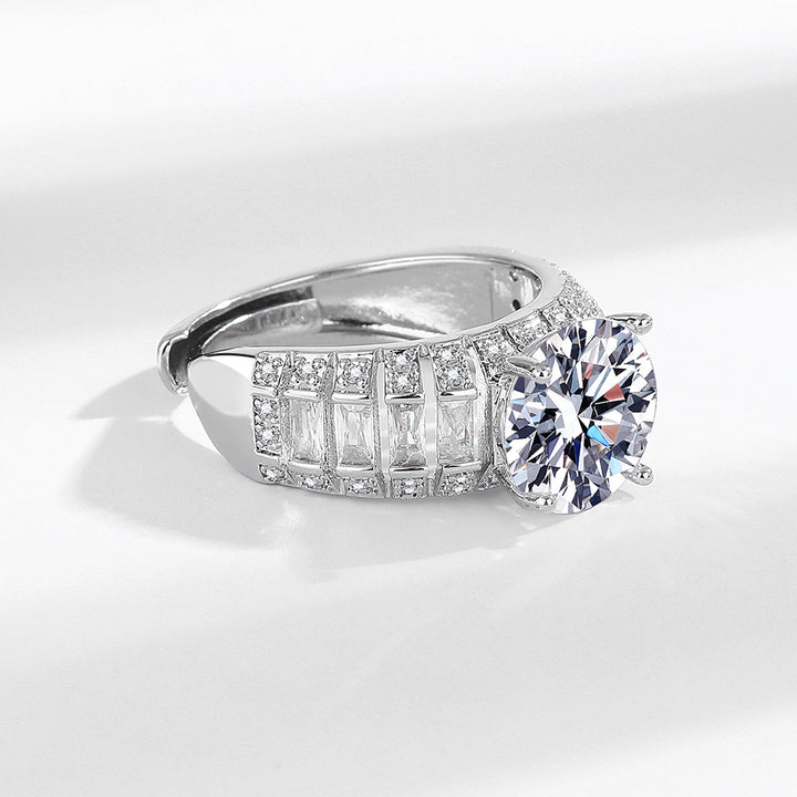 Round Cut Wide Band Ring, Adjustable Open Shiny Statement Cocktail Ring for Women