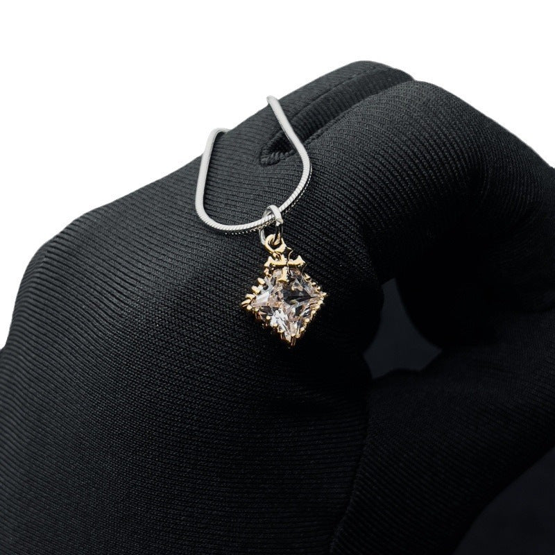 Two‑Tone Cross Diamond Sweater Necklace, Minimalist Gothic Charm Necklace, Ideal Gift for Couples