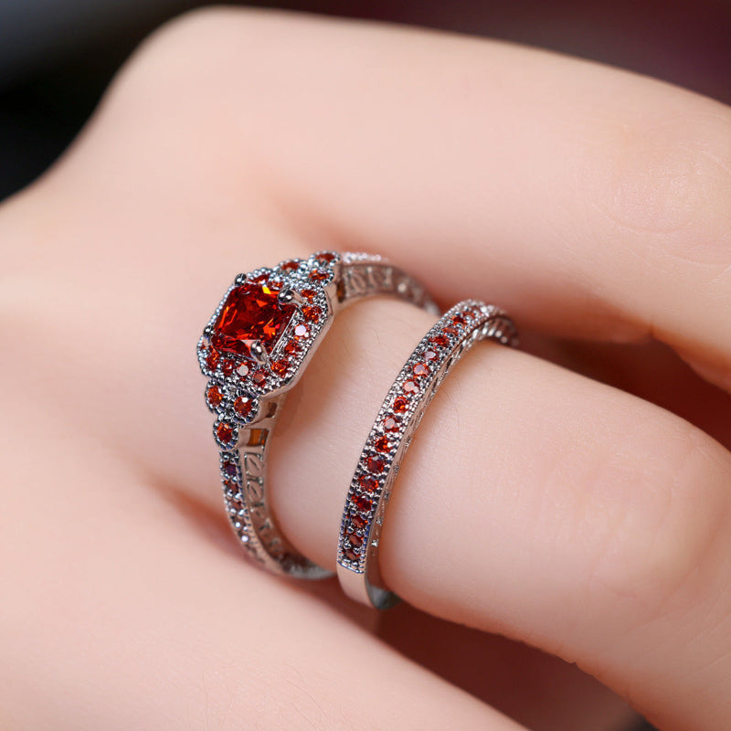 Cushion Cut Halo Bridal Ring Duo, Vintage Pave Stackable Stackable rings