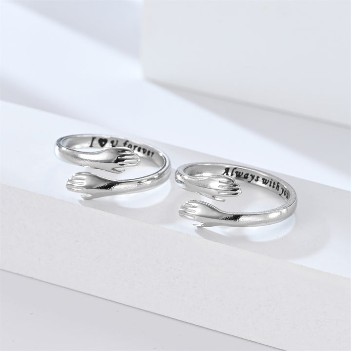 Hug Open Adjustable Couple Ring Set, Engraved Love Message Rings, Sweet Gift for Lovers