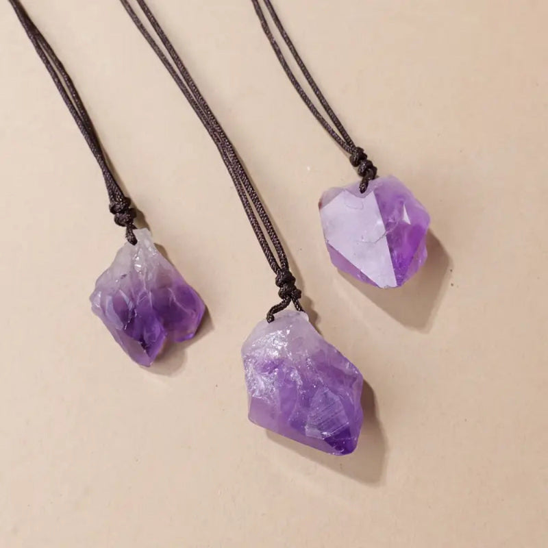 Raw Natural Crystal Point Pendant Necklace, Adjustable Braided Cord Choker For Men Women