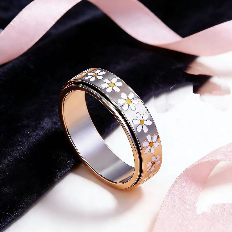 Daisy Rotatable Ring with Universal Wheel, Rotatable Stress‑Relief Band Ring