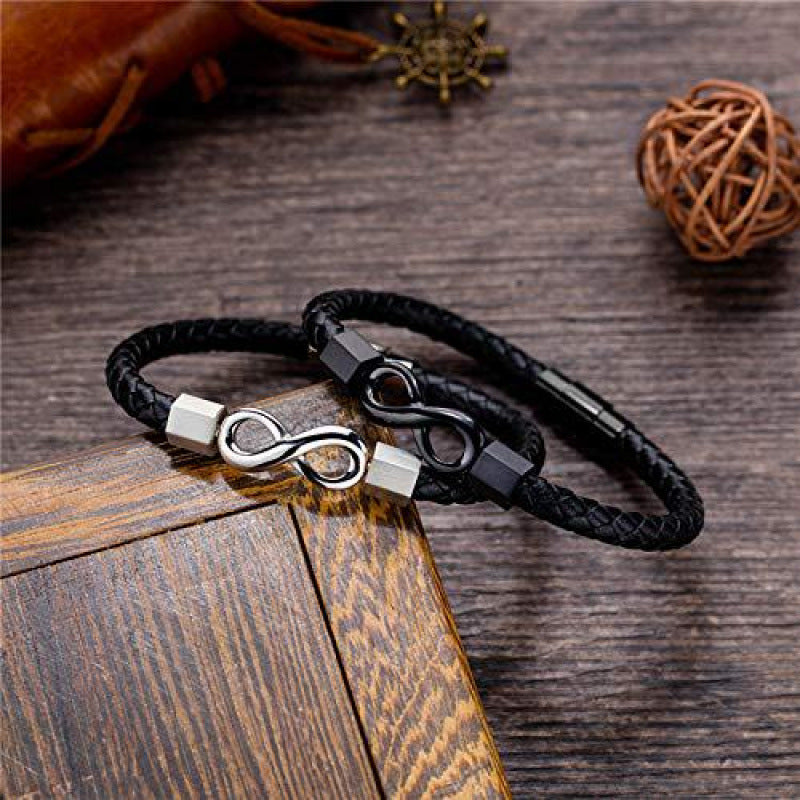 Infinity Symbol Braided Leather Bracelet With Gift Card, Meaningful Gift Choice For Men