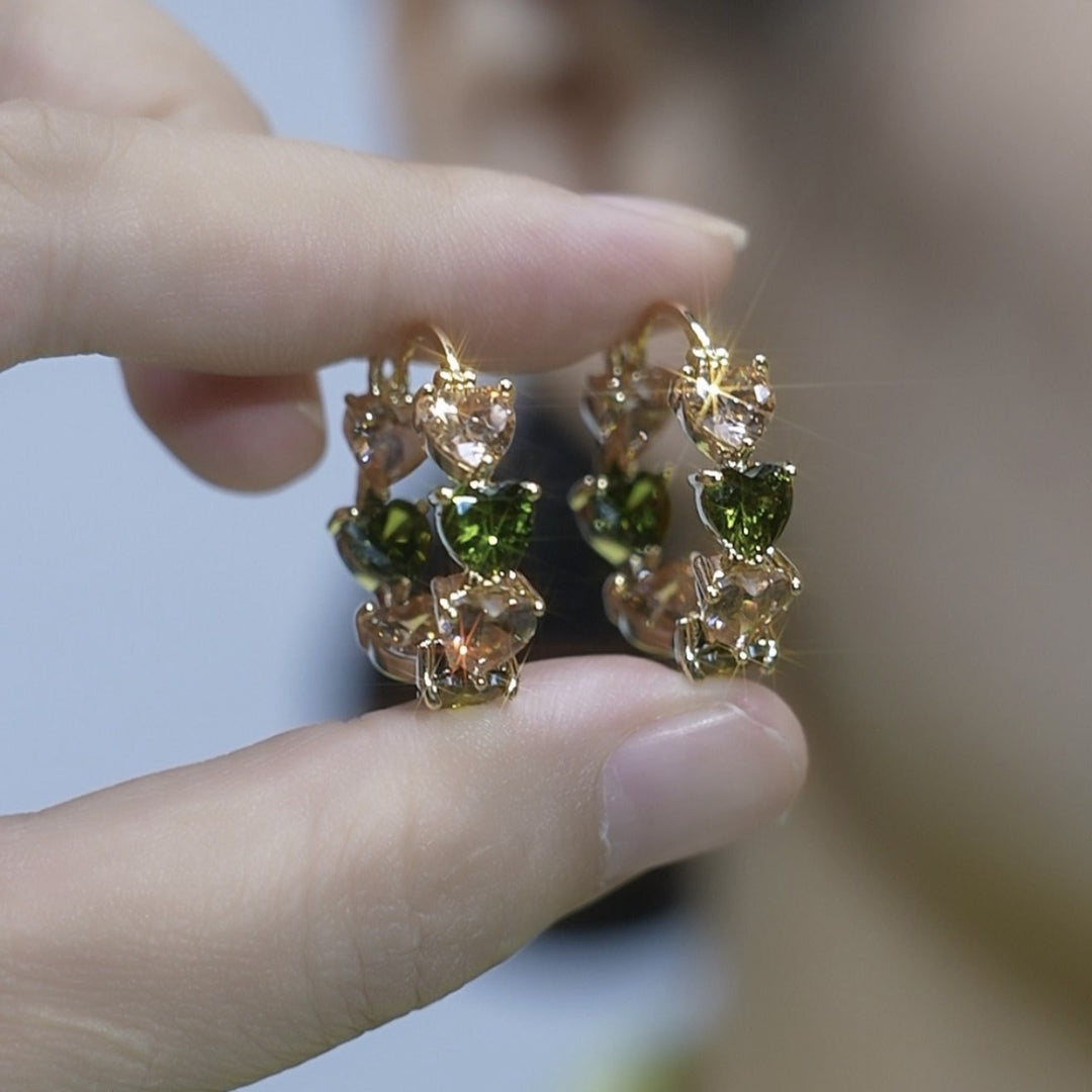 Heart Cut Multicolor Gemstone Hoop Earrings, Elegant Colorful Crystal Huggie Earrings for Women