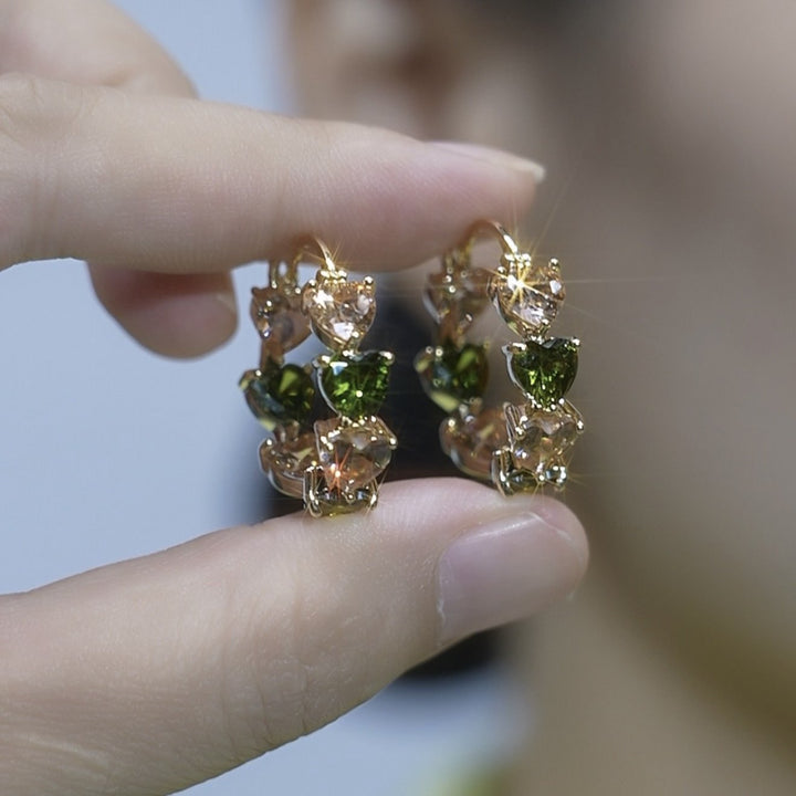 Heart Cut Multicolor Gemstone Hoop Earrings, Elegant Colorful Crystal Huggie Earrings for Women