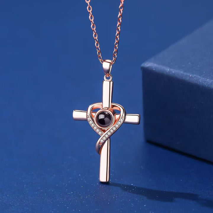 Infinity Heart Wrapped Cross Gem Pendant Necklace, Faith Love Religious Sentimental Women’s Collarbone