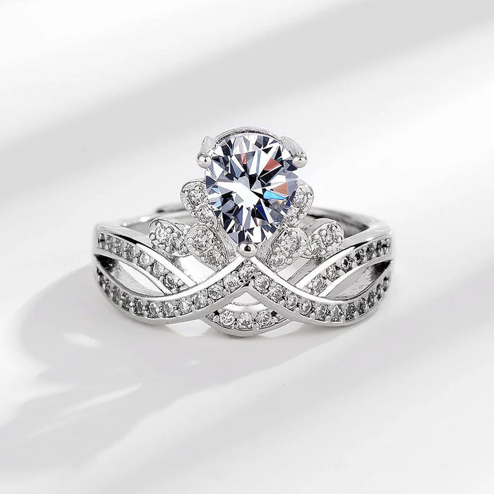 Adjustable Open Luxurious Pear-Shaped Crown Ring, Sparkling Statement Ring for Women