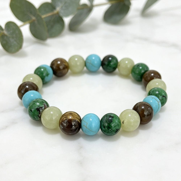 Mixed Natural Stone Beaded Stretch Bracelet, Multi Color Round Gemstone Stackable Wrist Bracelet For Men Women