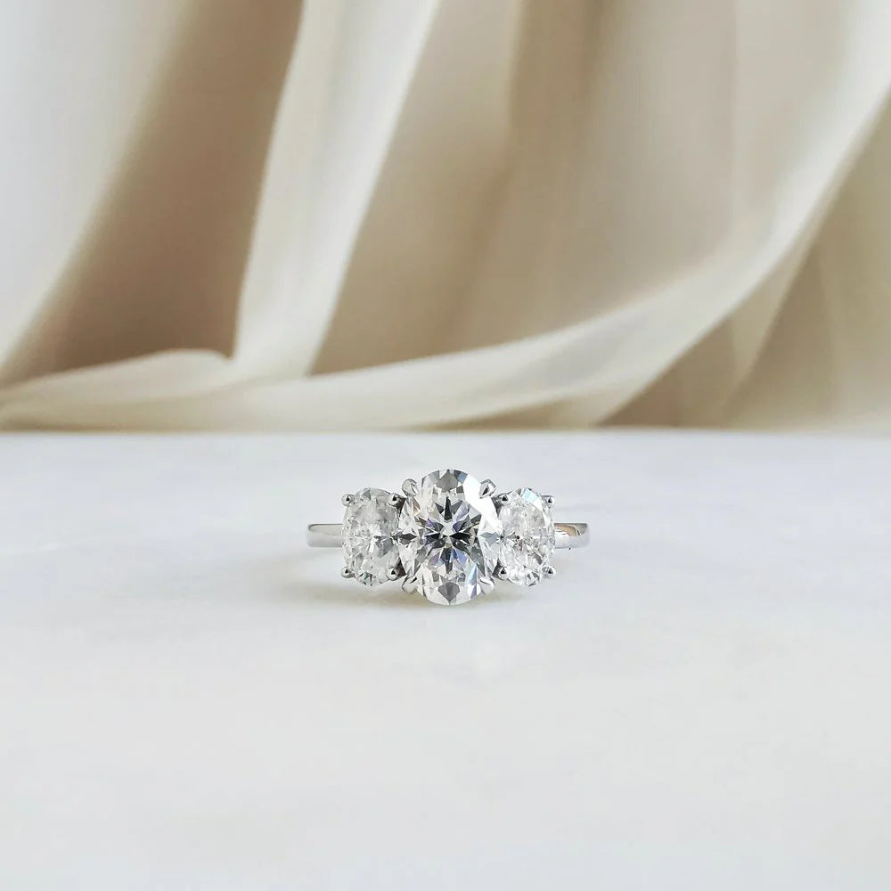 Three Diamonds Oval Cut Ring, Classic Brilliant Sparkle Engagement Promise Ring for Women