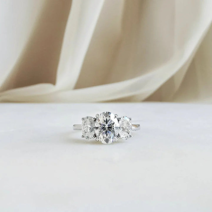 Three Diamonds Oval Cut Ring, Classic Brilliant Sparkle Engagement Promise Ring for Women