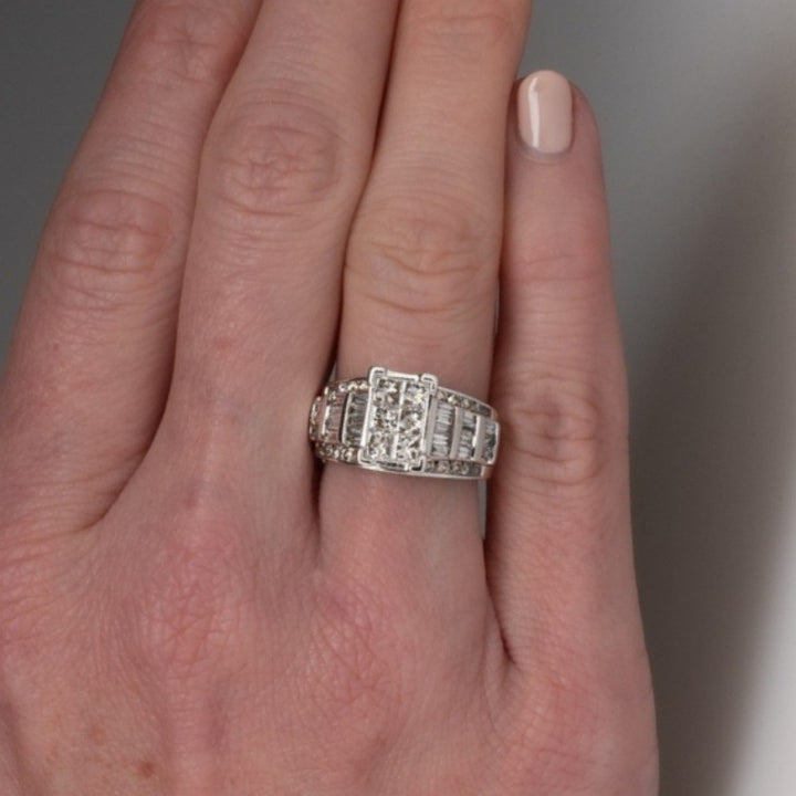 Art Deco Square Cluster Stacking Ring, Vintage Baguette Stone Statement Ring for Women