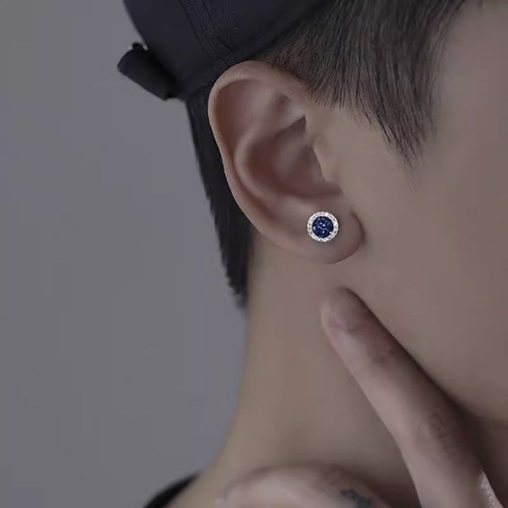 Diamond Cluster Brilliant Magnetic Ear Clips, Men’s Round Halo Magnetic Stud Earrings, No‑Piercing Required