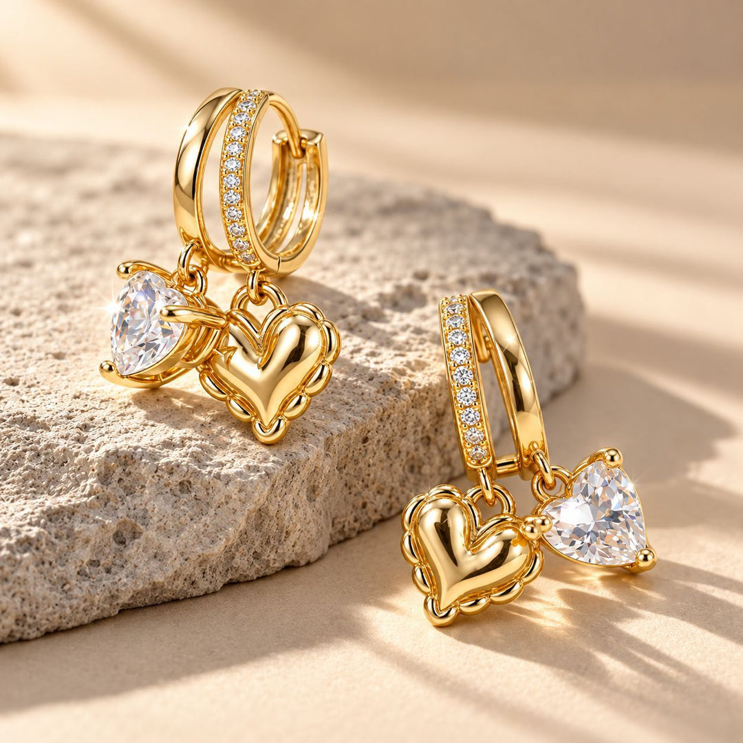 Heart Shape Drop Huggie Earrings, Sparkling Dangle Ear Jewelry for Women