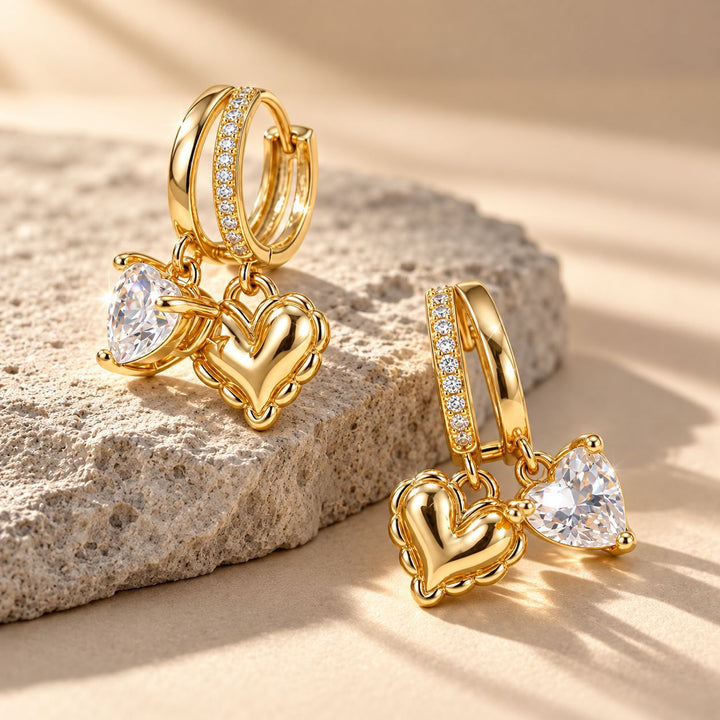 Heart Shape Drop Huggie Earrings, Sparkling Dangle Ear Jewelry for Women