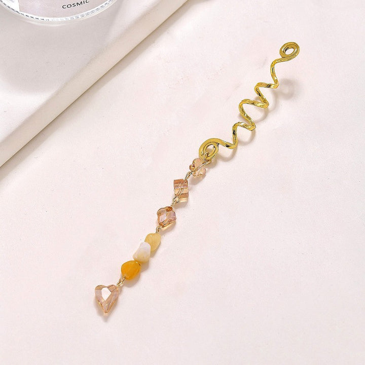 Gemstone Long Tassel Hair Coil, Bohemian Layered Beaded Twisted Hair Jewelry