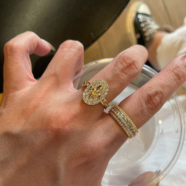 Vintage Stackable Open Ring Set, Sparkly Paved Diamond Rings for Women