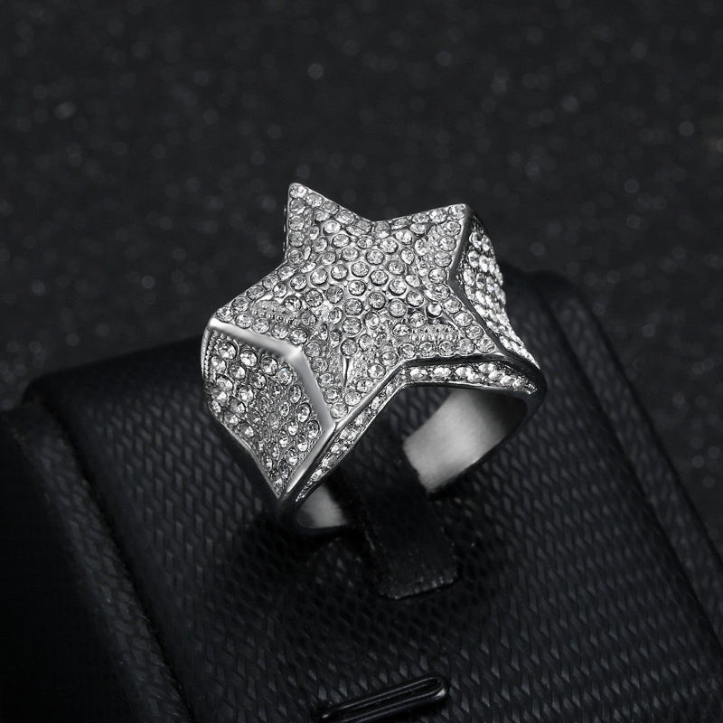 3D Pave Star Bling Statement Ring, Fully Encrusted Diamond Unisex Ring