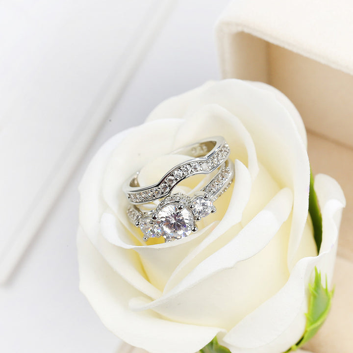 Two‑Style Diamond Promise Ring, Twisted Band &amp; Three‑Stone Stackable Wedding Ring for Women