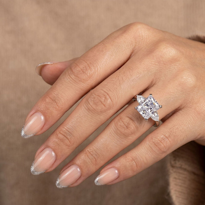 Ice-Pattern Cut Diamond Promise Ring, Radiant‑Cut Three‑Stone Diamond Engagement Ring