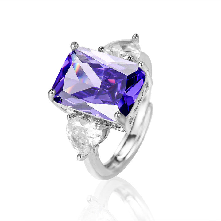 6 Colors Radiant Cut Multicolor Gemstone Open Adjustable Ring, Tone Pear Accent Gem Statement Jewelry