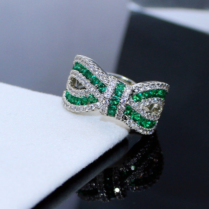 Bow‑Shaped Multi‑Color Gem &amp; Diamond Statement Ring, Women’s Wide Band Cocktail Ring