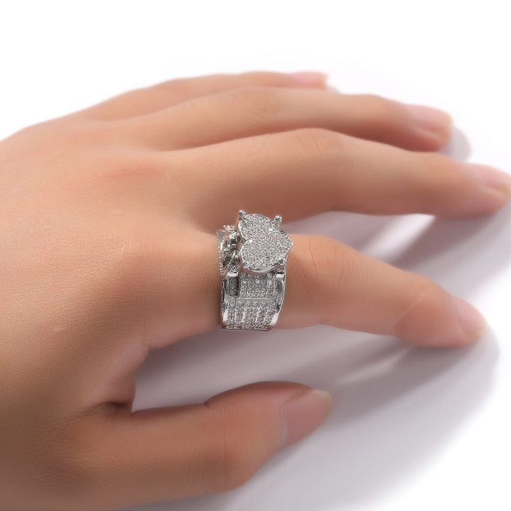 Micro-setting Diamond Heart Split Shank Statement Ring, Bold Luxury Romantic Fine Jewelry