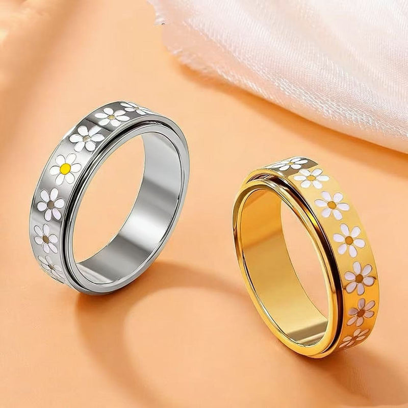 Daisy Rotatable Ring with Universal Wheel, Rotatable Stress‑Relief Band Ring