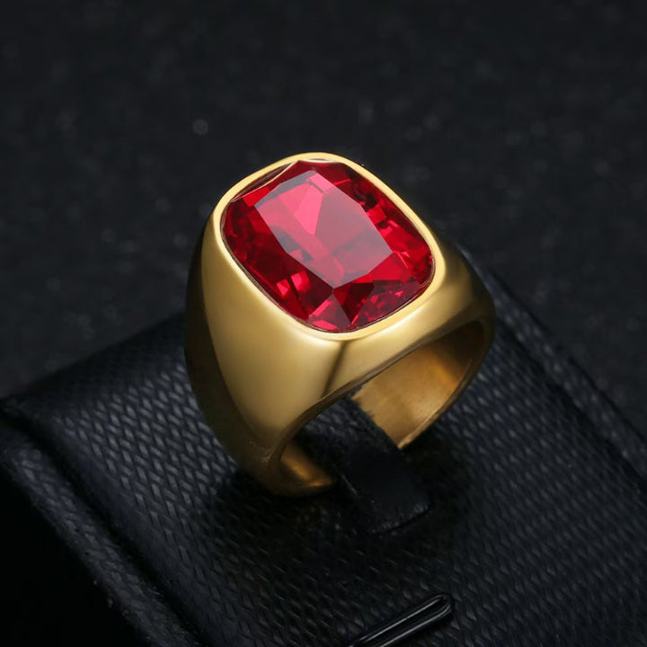 Vintage Gold‑Tone Signet Ring, Large Cushion‑Cut Gemstone Statement Ring For Men