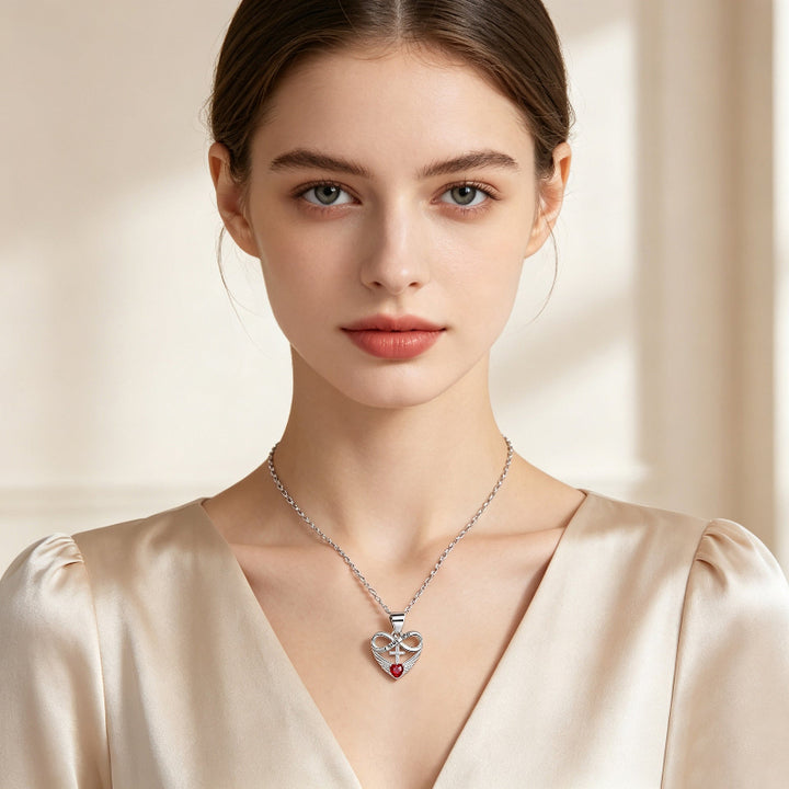 Infinity Heart Cross Angel Wing Necklace, 12 Birthstone For Women Collarbone necklace