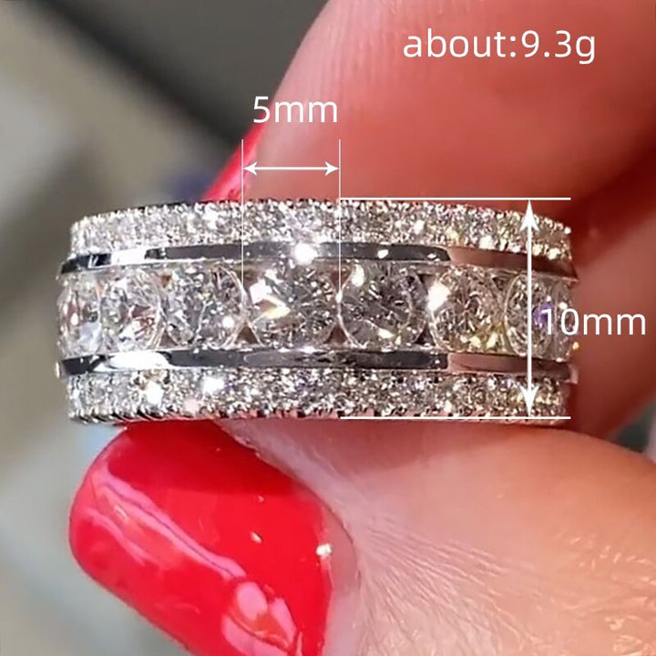 3-Row Full Iced Out Diamonds Men’s Band Ring, Wide Channel Set Eternity Wedding Ring