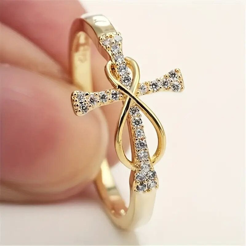 Cross & Infinity Diamond Ring, Two‑Tone Option Women’s Fashion Ring