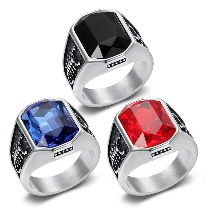 Vintage Engraved Men’s Signet Ring, Large Cushion‑Cut Gemstone Statement Ring