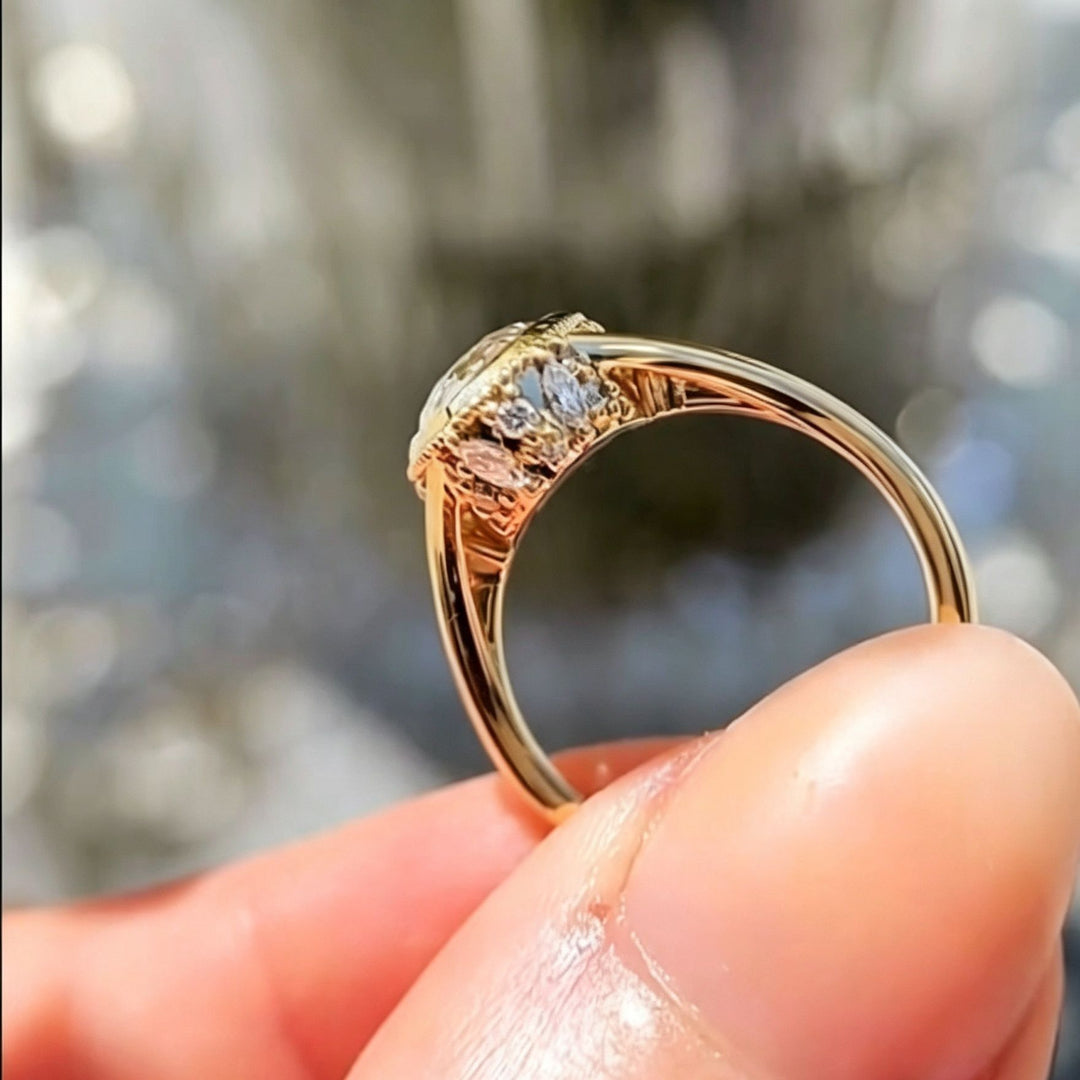 Vintage Oval Cut Open Adjustable Ring, Elegant Halo Statement Ring for Women