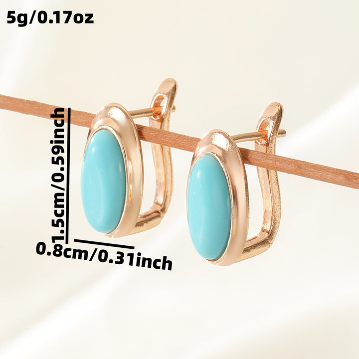 Oval Turquoise Gemstone Hoop Earrings, Classic Oval Stone Huggie Earrings for Women