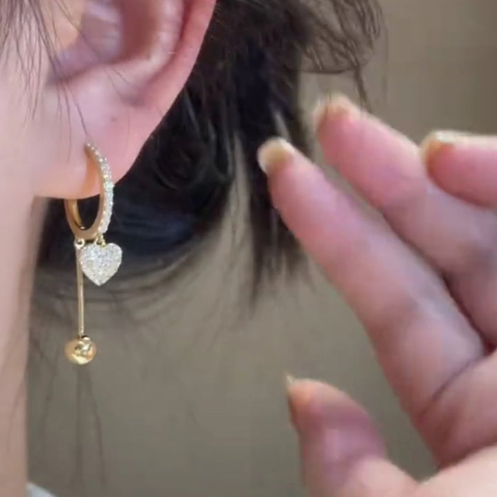 Affordable Luxury Heart-Shaped Tassel Earrings, Sparkling Paved Diamond Earrings for Women
