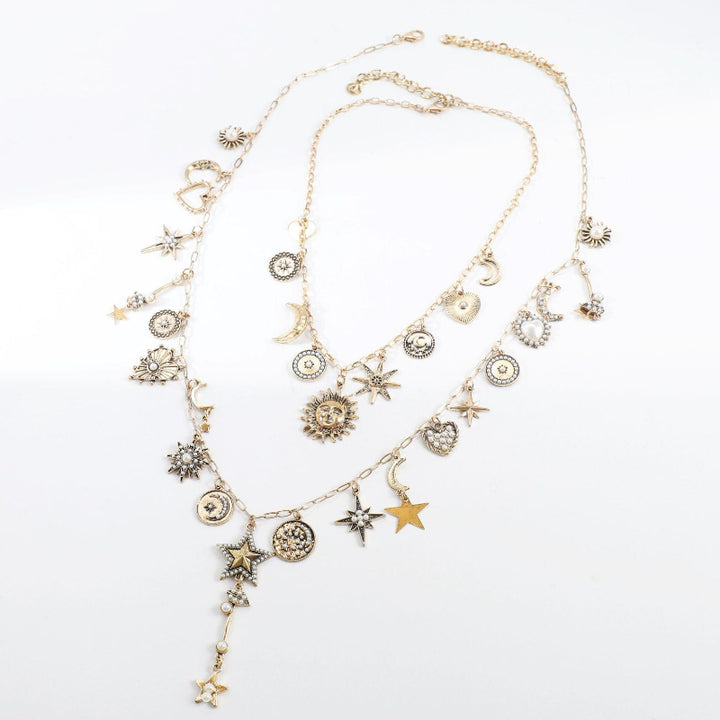 Multi‑Layer Celestial Charm Diamond Necklace, Sun Moon Star Pendant Necklace