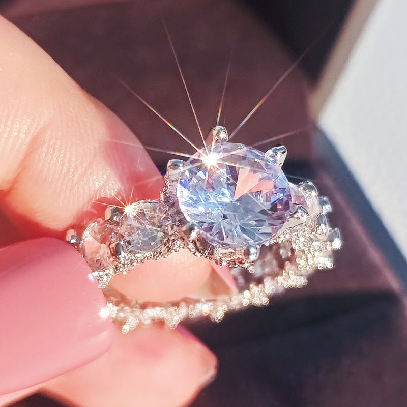 Vintage Ornate Round‑Cut Diamond Statement Ring, Full‑Band Pave Diamond Women Fashion Ring