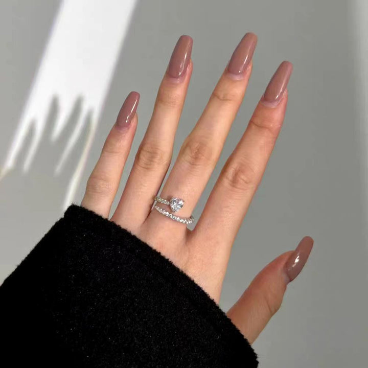 Adjustable Open Split Band Heart Diamond Silver Promise Ring, Dainty Double Pave Love Statement Ring