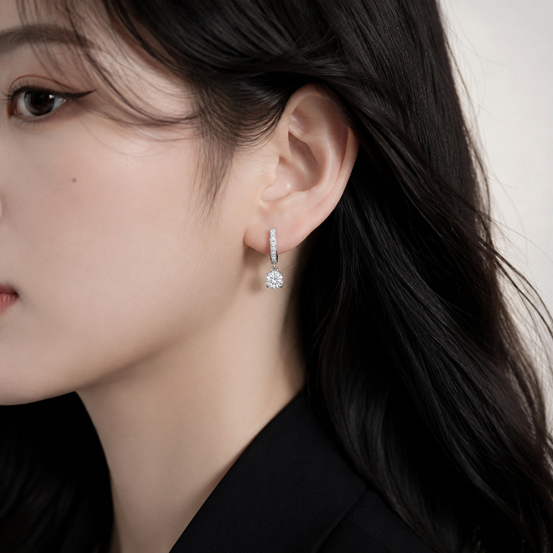 Round Sparkling Drop Hoop Earrings, Elegant and Versatile Ear Jewelry for Women