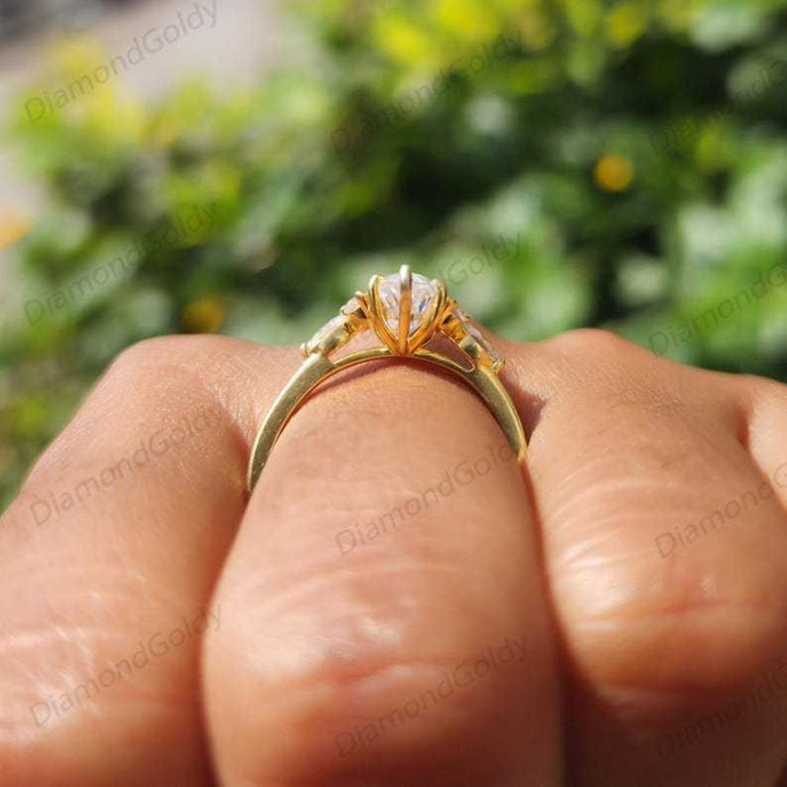 Marquise Cut Three Stone Diamond Engagement Ring, Pear Accent Bridal Promise Ring For Women