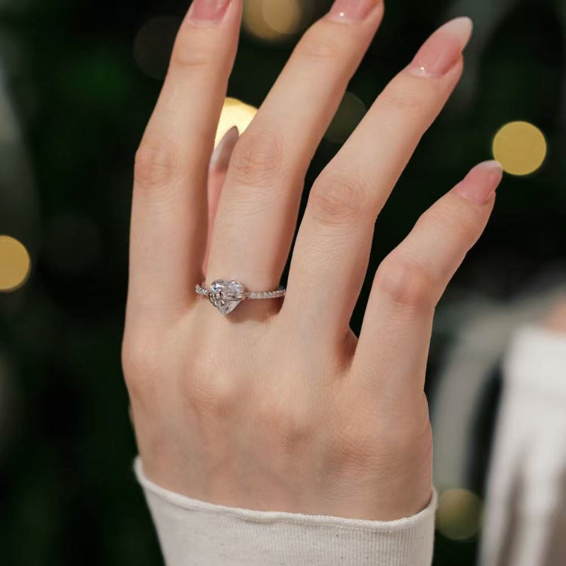 3D Heart Bow Diamond Pave Band Gold Promise Ring, Coquette Romantic Love For Women