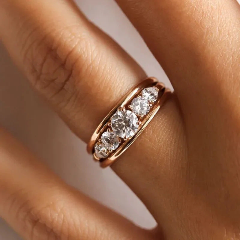 14K Gold‑Tone Five‑Stone Diamond Ring, Versatile, Sophisticated Index Finger Ring