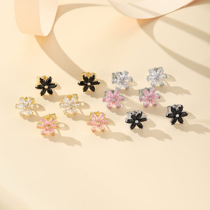 S925 Sterling Silver Flower Stud Earrings, Multi-color Gemstone Floral Ear Jewelry for Women Gift