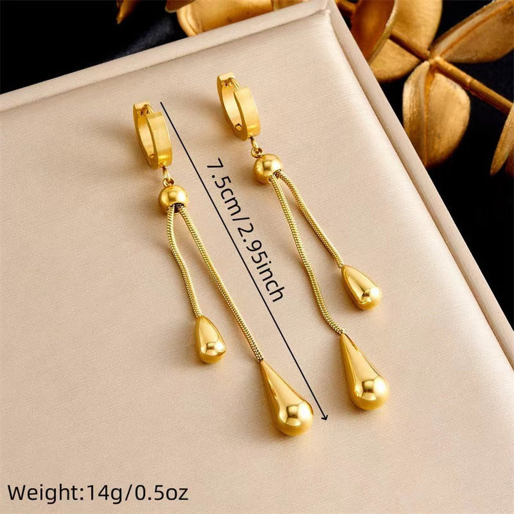 Teardrop Lariat Necklace & Huggie Drop Earring, 18K Gold Silver Minimal Water Drop
