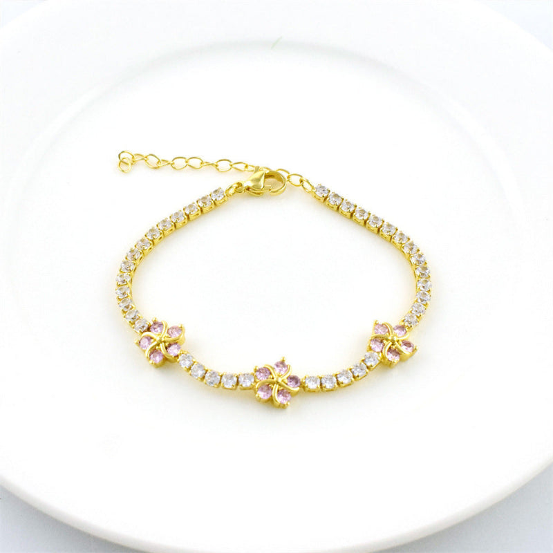 Colored Diamond Tennis Bracelet, Adjustable Extension Dainty Stackable Women Lucky Symbol Wrist Jewelry