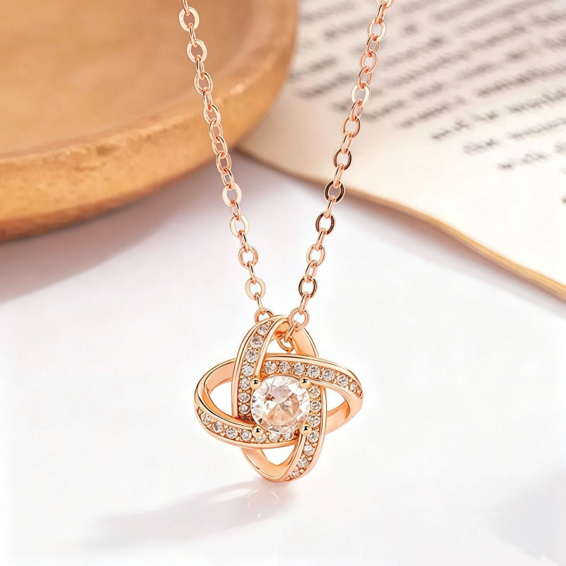 Interwoven Knot Diamond Pendant Necklace, Luxury Style Lucky Clavicle Chain Women Necklace