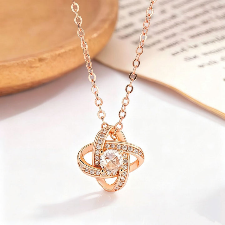 Interwoven Knot Diamond Pendant Necklace, Luxury Style Lucky Clavicle Chain Women Necklace